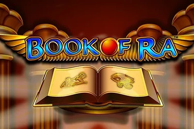 Book of Ra – aufgeschlagenes goldenes Buch mit Hieroglyphen zwischen Tempelsäulen