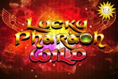 Lucky Pharaoh Wild – goldroter Schriftzug mit Skarabäusflügeln vor rotem Grund