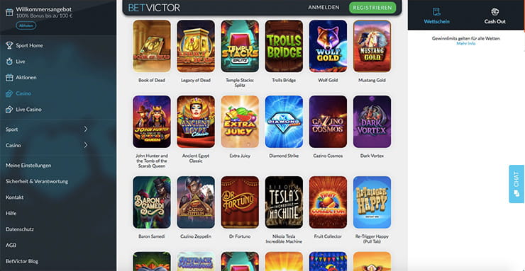 Vorschaubild Betvictor Casino Spielauswahl