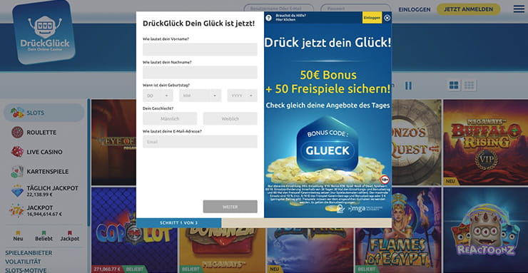 Vorschaubild DrückGlück Casino Anmeldung