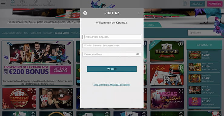 Vorschaubild Karamba Casino Anmeldung