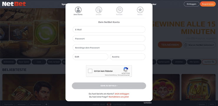 Vorschaubild NetBet Casino Anmeldung